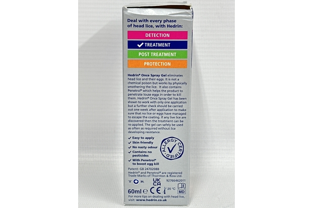 Hedrin Head Lice Spray, Fast, No Fuss Lice & Nit Treatment, Kills Head Lice & Eggs in 5 Minutes, Clinically Tested, 1 x 60ml (2 x 30ml Treatments)