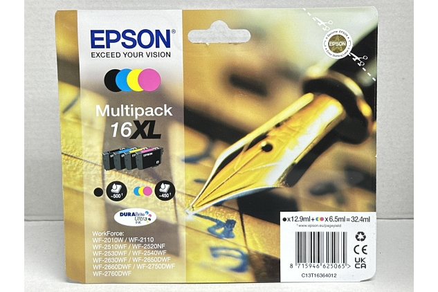 Epson Pen & Crossword High Yield Genuine Multipack,Ink Cartridges, DURABrite Ultra Ink,Cyan, 4-colours, 16XL