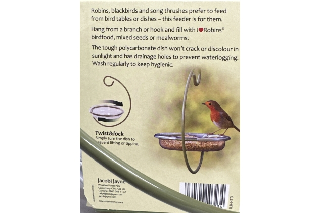 Mealworm and Robin bird feeder - Jacobi Jayne Easy-Clean Hanging Treat Dish - Ideal for Bird Seed, Mealworms & table scraps - Hanging bird feeder for wild bird food (Hanging Treat Dish)