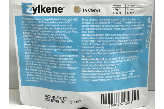 Zylkene Chews for Small Dogs up to 10kg | 2 X 14 Chews