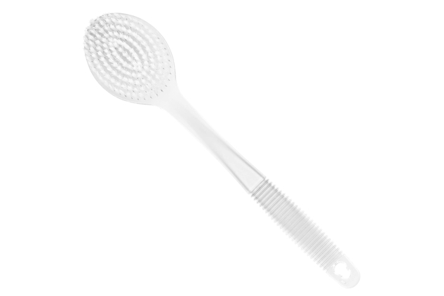 White/Clear Plastic Bath Brush, Exfoliating, Long Handled Spa Shower Brush, Non Slip Handle, Back Washer, Good For Circulation, Cellulite And Dry Skin, Dry Brushing, Back And Body Scrubber