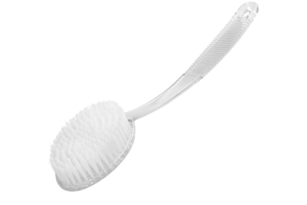 White/Clear Plastic Bath Brush, Exfoliating, Long Handled Spa Shower Brush, Non Slip Handle, Back Washer, Good For Circulation, Cellulite And Dry Skin, Dry Brushing, Back And Body Scrubber