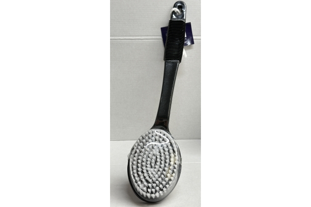 Black With White Bristles Plastic Bath Brush, Exfoliating, Long Handled Spa Shower Brush, Non Slip Handle, Back Washer, Good For Circulation, Cellulite And Dry Skin, Dry Brushing, Back And Body Scrubber