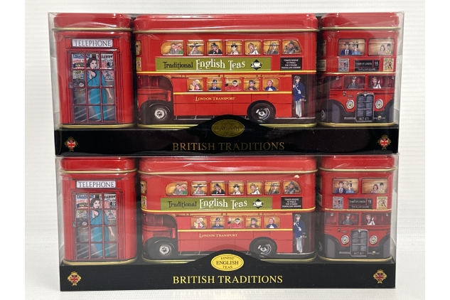 English Teas British Traditions London Bus 3x Mini Tea Tin Gift Pack with Teabags & Loose-Leaf Tea (Pack Of 2)