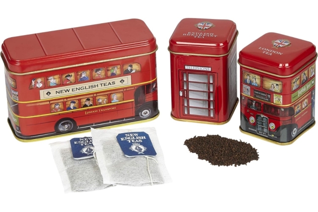 English Teas British Traditions London Bus 3x Mini Tea Tin Gift Pack with Teabags & Loose-Leaf Tea (Pack Of 2)