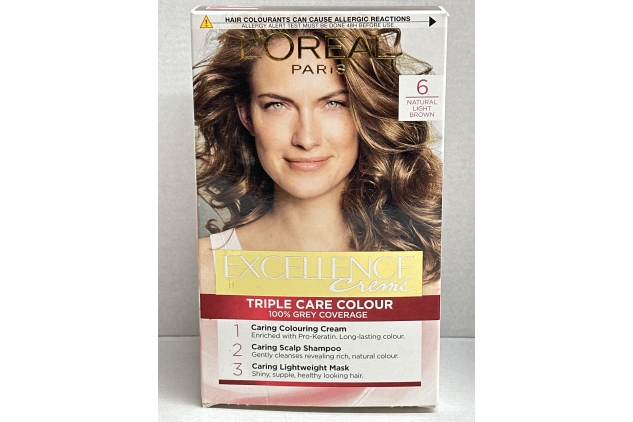 L'Oreal Paris Excellence Creme Permanent Hair Dye, Radiant At-Home Hair Colour with up to 100% Grey Coverage, Pro-Keratin, Up to 8 Weeks of Colour, 6 Natural Light Brown