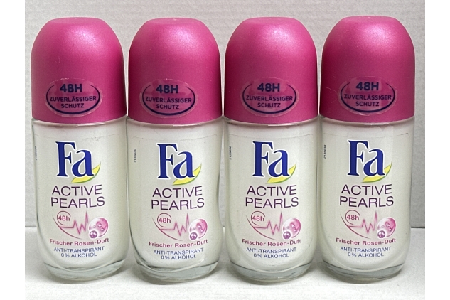 Fa Deo Roll-On Deodorant Active Pearls Fresh Rosen-Duft Anti-perspirant 50ml (Pack of 4)