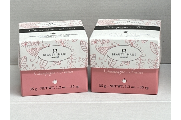 2 X Beauty Image Champagne Fraises Hot Oil Body Massage Candle Aromatherapy