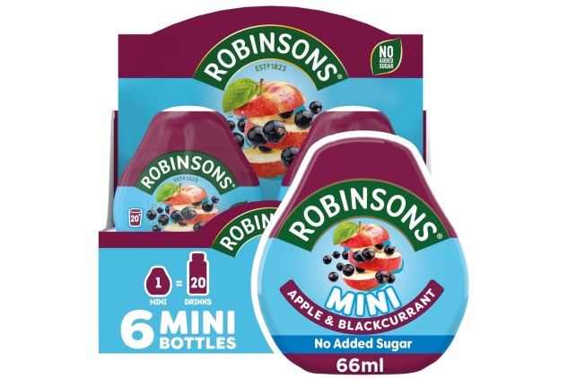 Robinsons Mini Apple & Blackcurrant On-The-Go Squash 66ml | No Added Sugar (Pack Of 6) BBE 31/08/2024