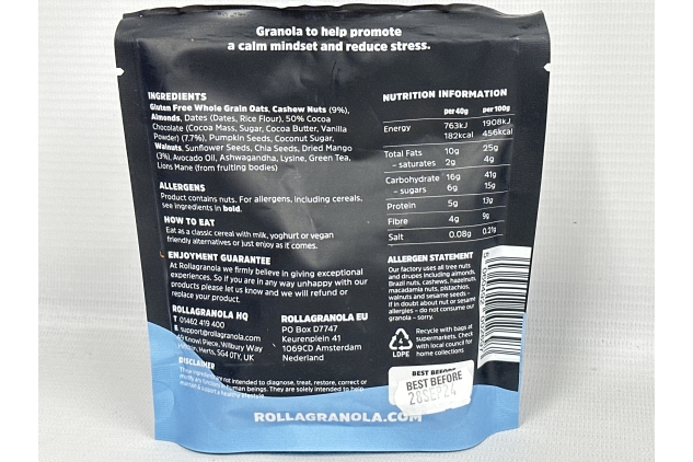 Rollagranola - Calm, Cashew, Mango & Chocolate Chunk Oat Granola 10 x 40g | Best Before Date 28/09/2024