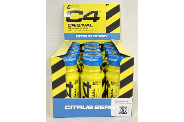 C4 Original Pre Workout Shot | Citrus Berry Flavour Energy Shots, 12 x 60ml Bottles | Sugar Free Energy Drink with 150g Caffeine, Beta Alanine, L Arginine, Vitamin B6, Vitamin B12, Amino Acids