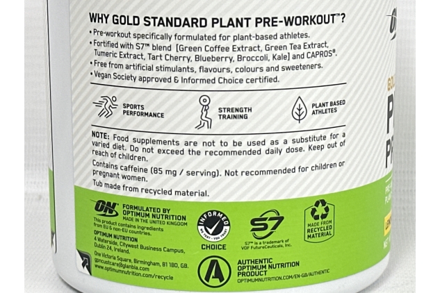 Optimum Nutrition Gold Standard Plant Pre-workout | Lemon Limeade Flavour | 30 Servings | BBE 31/10/2024