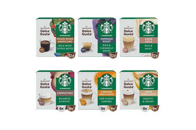 STARBUCKS Mixed Cup Variety Pack NESCAFE Dolce Gusto 6 X 12 Coffee Pods | 72 Capsules | Latte Macchiato | Cappuccino | Caffe Latte | Caramel Macchiato | House Blend Americano | Espresso Roast