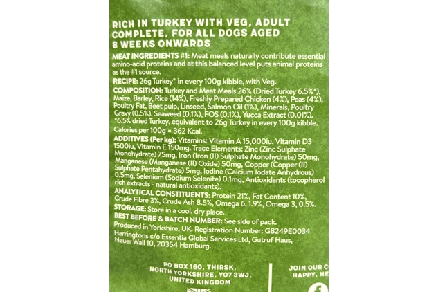 Harringtons Complete Dry Adult Dog Food Turkey & Veg 12kg