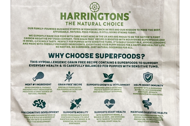 Harringtons Superfoods Puppy Complete Grain Free Hypoallergenic Chicken with Veg Dry Dog Food 1.7kg (Pack of 4) Bulk Buy Deal