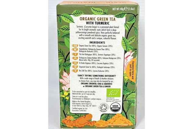 Heath & Heather Organic Green Tea & Turmeric 20 Envelope Bags (Pack Of 6)