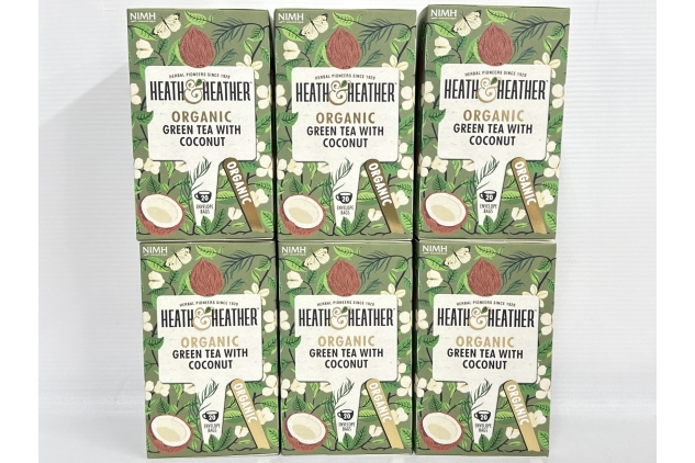 Heath and Heather Organic Green Tea and Coconut 20 Teabags (Pack of 6, Total 120)