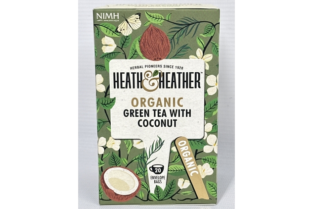 Heath and Heather Organic Green Tea and Coconut 20 Teabags (Pack of 6, Total 120)