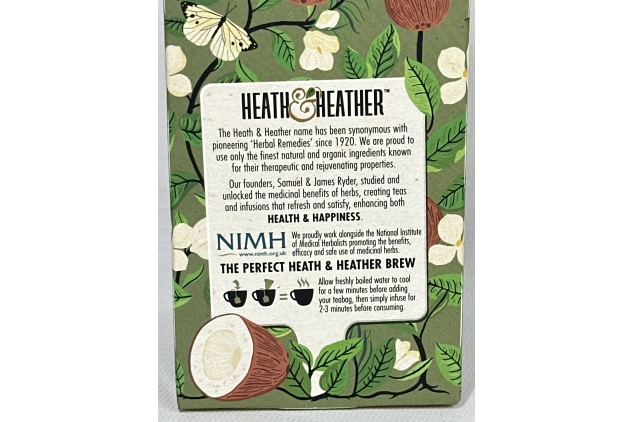 Heath and Heather Organic Green Tea and Coconut 20 Teabags (Pack of 6, Total 120)