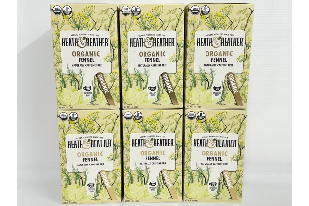 Heath & Heather Organic Fennel Tea Bags (6 Packs of 20, Total 120) Individually Wrapped Caffeine-Free Herbal Tea Infusions