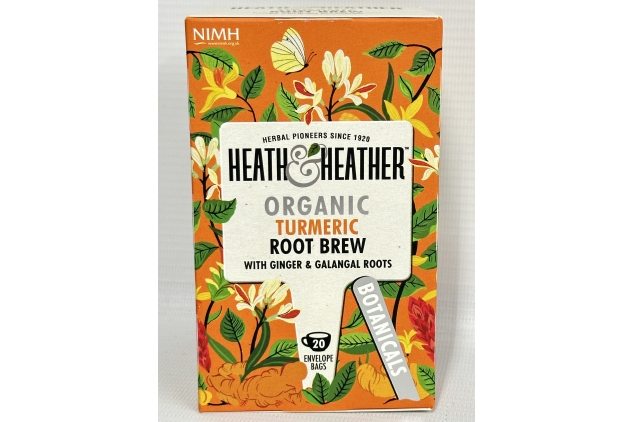 Heath & Heather Organic Turmeric Root Brew Tea Bags Individually Wrapped Caffeine-Free Herbal Tea Infusions with Ginger and Galangal Root | 6 Packs of 20, Total 120 Teabags