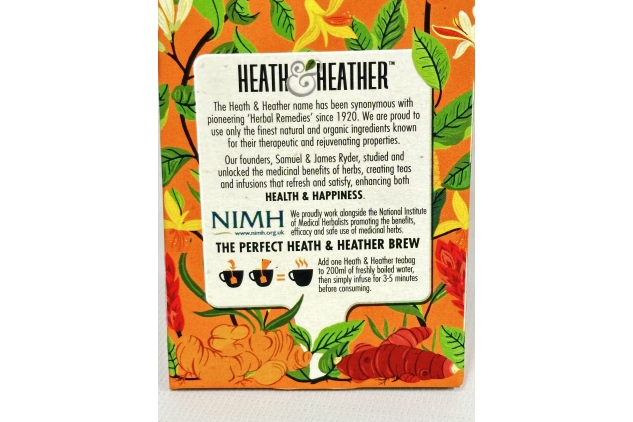 Heath & Heather Organic Turmeric Root Brew Tea Bags Individually Wrapped Caffeine-Free Herbal Tea Infusions with Ginger and Galangal Root | 6 Packs of 20, Total 120 Teabags