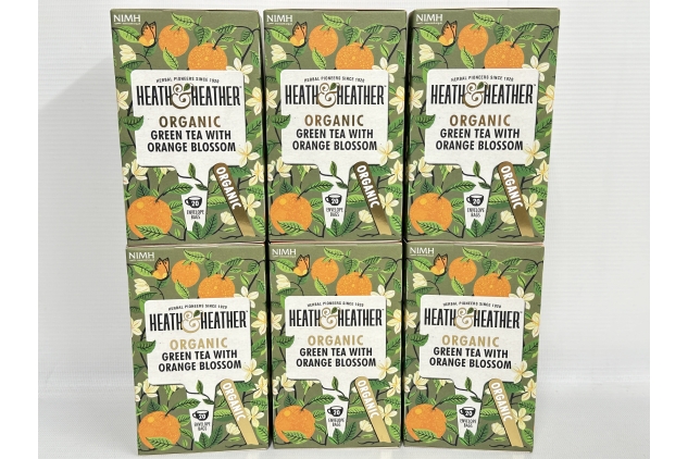 Heath & Heather Organic Green Tea with Orange Blossom (6 Packs of 20, Total 120) Individually Wrapped Herbal Tea Infusions