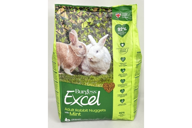 Burgess Excel Nuggets with Mint Adult Rabbit Food 3 kg DAMAGED BAG