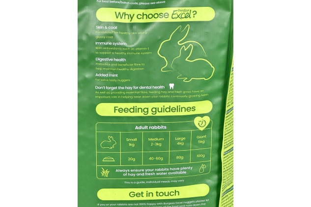 Burgess Excel Nuggets with Mint Adult Rabbit Food 3 kg DAMAGED BAG