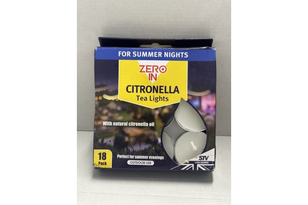 Zero In Citronella Garden Patio BBQ Party Picnic Repel Tea Lights Candle 18 Pack