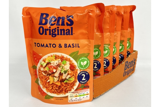 Ben's Original Microwave Rice, Tomato and Basil, 6 x 220g | Best Before Date 18/07/2024