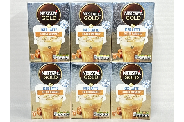 Nescafe Gold Iced Salted Caramel Latte Instant Coffee Sachets 7 Sachets, (Pack of 6, Total 42 Sachets) Best Before Date 31/07/2024