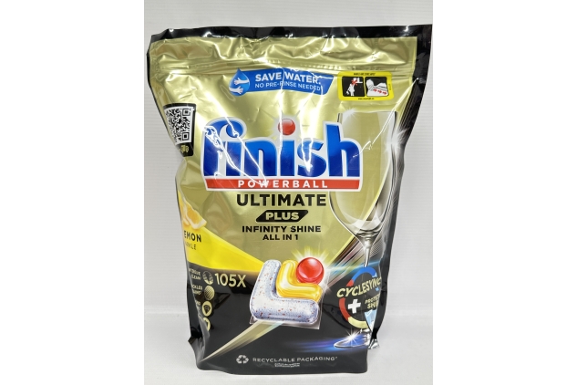 Finish Ultimate Plus Infinity Shine Dishwasher Tablets | Lemon Scent | 105 Dishwasher Tabs