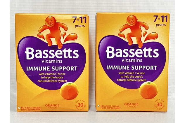 Bassetts Vitamins 7-11 Years Immune Support | 30 Soft Chews Orange Flavour (Pack Of 2) BBE 30/09/2024