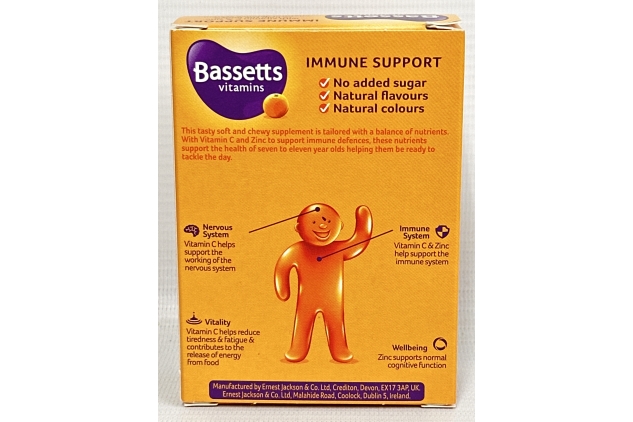 Bassetts Vitamins 7-11 Years Immune Support | 30 Soft Chews Orange Flavour (Pack Of 2) BBE 30/09/2024