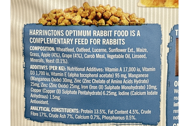 Harringtons Optimum Rabbit Food 10kg - Balanced, Wholesome & Tasty