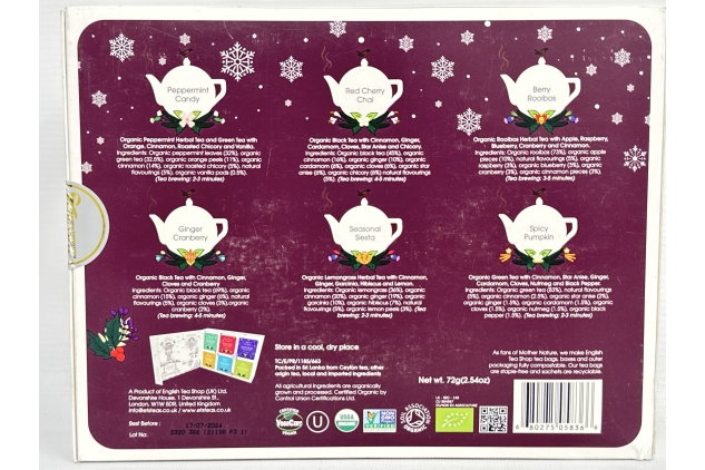 English Tea Shop Organic Premium Holiday Collection Gift Pack - 48 Tea Bags Sachets - 6 Different Flavours | BEST BEFORE DATE 17/07/2024