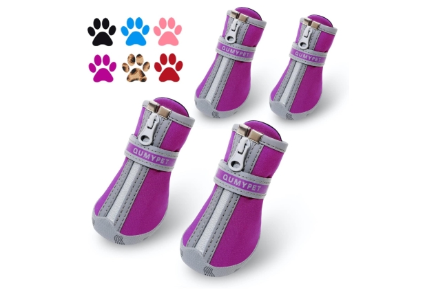 Dog Shoes for Small Dogs, Puppy Dog Boots & Paw Protector for Winter Snow Day, Summer Hot Pavement, Waterproof in Rain Weather, Ourdoor Hiking, Indoor Hardfloors with Anti Slip Sole Purple Size 2