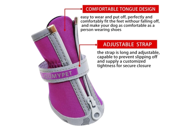 Dog Shoes for Small Dogs, Puppy Dog Boots & Paw Protector for Winter Snow Day, Summer Hot Pavement, Waterproof in Rain Weather, Ourdoor Hiking, Indoor Hardfloors with Anti Slip Sole Purple Size 2