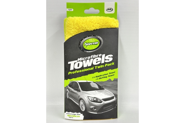 JML MANTIS Microfibre Towels Professional Twin Pack | Application Cloth & Buffing Towel Car Wash | Extra Large Size 40 X 40cm