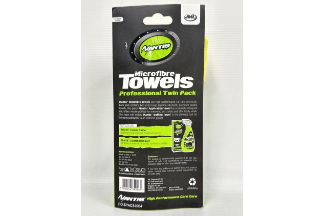 JML MANTIS Microfibre Towels Professional Twin Pack | Application Cloth & Buffing Towel Car Wash | Extra Large Size 40 X 40cm