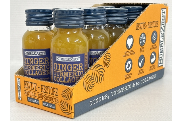 Bumblezest Revive & Restore Ginger Turmeric Collagen Drink Shots 60ml (Pack Of 10) BEST BEFORE DATE 01/07/2024