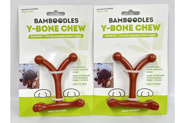 Bamboodles Y-Shape Dog Chew Toy - ideal for Smaller Dogs - Bacon Flavour (Pack Of 2)