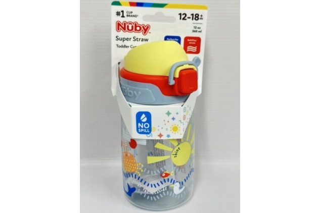 Nuby Super Straw Water Bottle No Spill Active Toddler Sippy Cup 360ml Sunshine