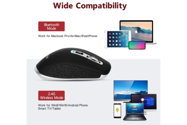 Wireless Rechargeable Bluetooth Mouse,Slim Silent Mobile Mouse 2.4G/Bluetooth 4.0 Portable Cordless Mice with USB Receiver 5 Adjustable DPI for Laptop MacBook Windows Android OS