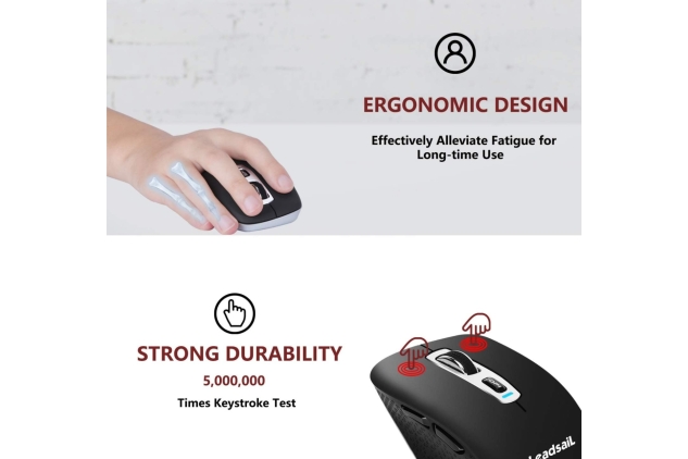 Wireless Rechargeable Bluetooth Mouse,Slim Silent Mobile Mouse 2.4G/Bluetooth 4.0 Portable Cordless Mice with USB Receiver 5 Adjustable DPI for Laptop MacBook Windows Android OS