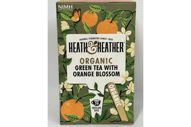 Heath & Heather Organic Green Tea with Orange Blossom 20 Pack Individually Wrapped Herbal Tea Infusions