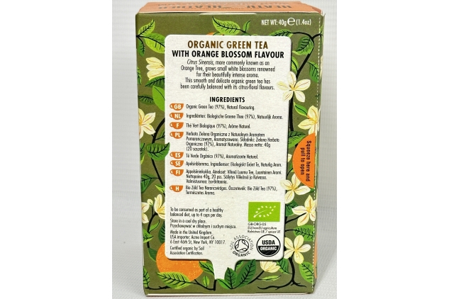 Heath & Heather Organic Green Tea with Orange Blossom 20 Pack Individually Wrapped Herbal Tea Infusions