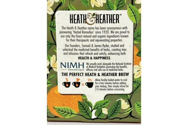 Heath & Heather Organic Green Tea with Orange Blossom 20 Pack Individually Wrapped Herbal Tea Infusions