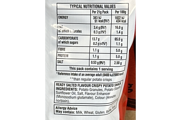 Walkers French Fries Crisps 32 x 21g Bags (Ready Salted) Best Before Date 08/06/2024